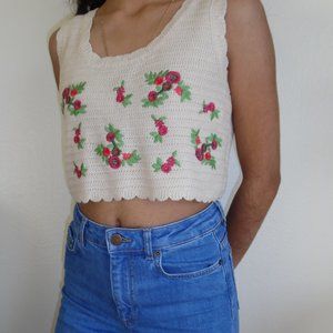 Cream Knitted Women's Small Crop Top